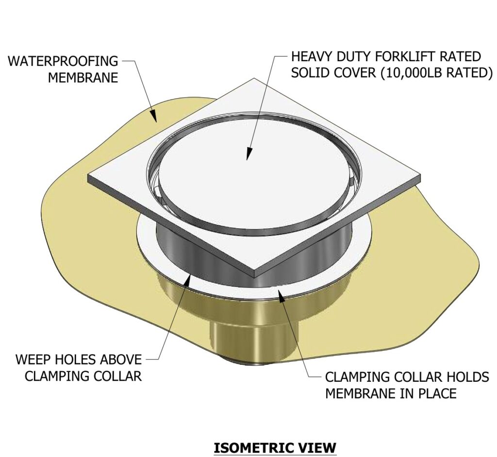 isometric view of stainless steel floor drain